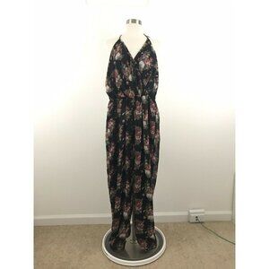 Tobi Womens‎ Medium Jumpsuit Chiffon Floral Black Red Halter Faux Wrap NWT